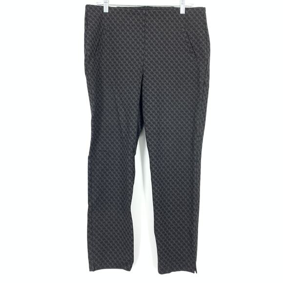 Chicos Ponte Slim Leg Pants Womens Sz 2 US 12 Black Gray Houndstooth Pull On - Picture 1 of 6